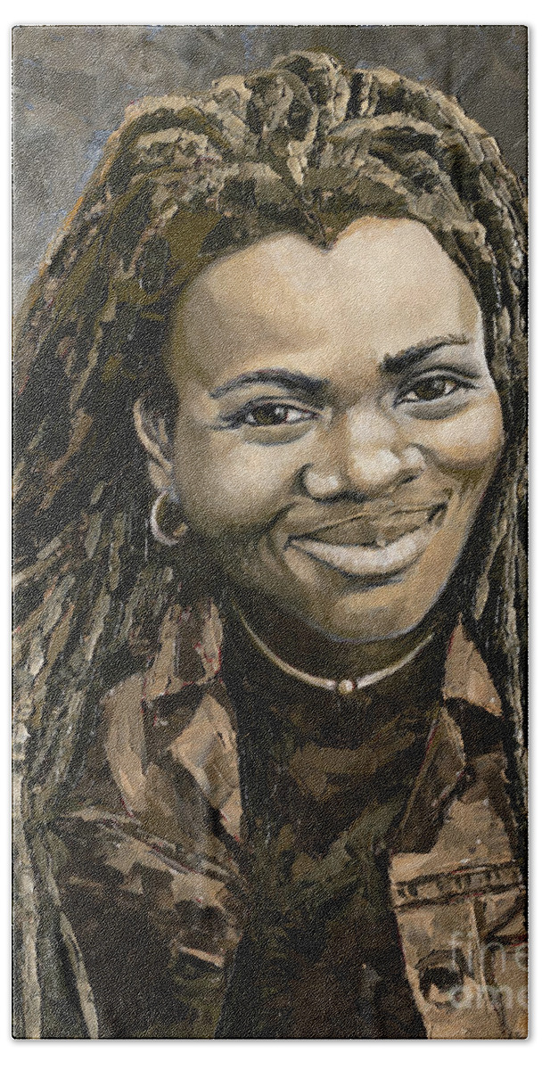 Tracy Chapman Bath Towel featuring the painting Tracy Chapman, 2020 by PJ Kirk
