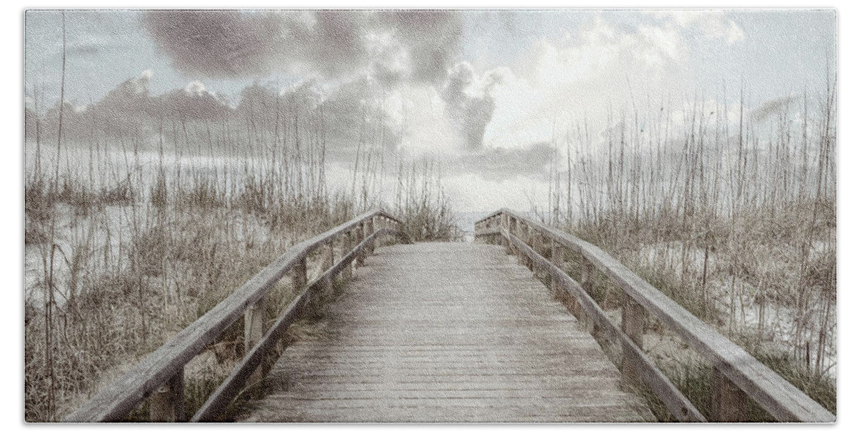 Clouds Bath Towel featuring the photograph Trail into Sunrise in Beachhouse Tones by Debra and Dave Vanderlaan