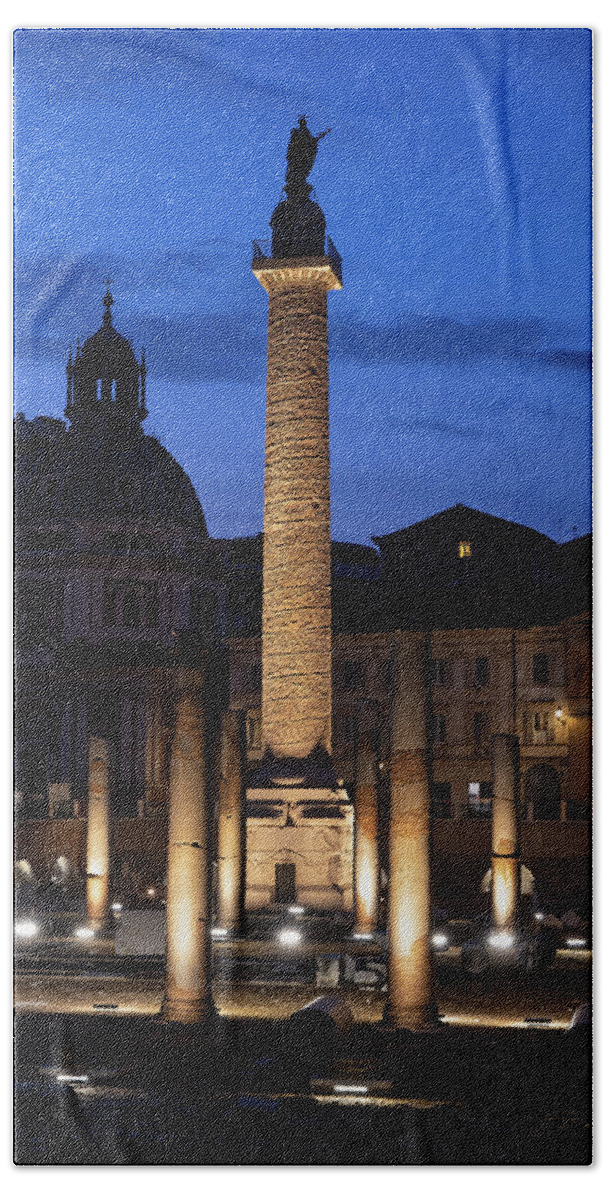 Trajan Bath Towel featuring the photograph Trajan Column In Rome By Night by Artur Bogacki