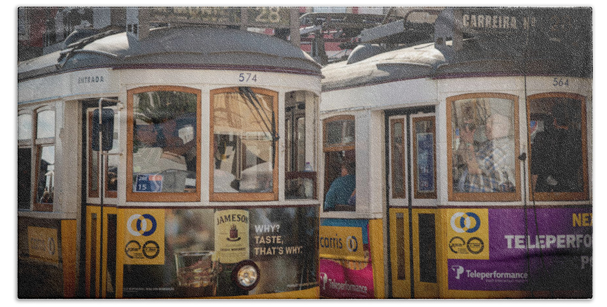 Alfama Bath Towel featuring the photograph Transportation tram at alfama area Lisbon city in Portugal by Michalakis Ppalis