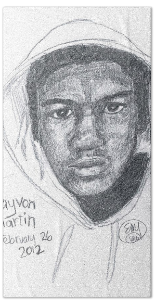 Trayvon Martin Bath Towel featuring the drawing Travyon Martin by Eileen Backman