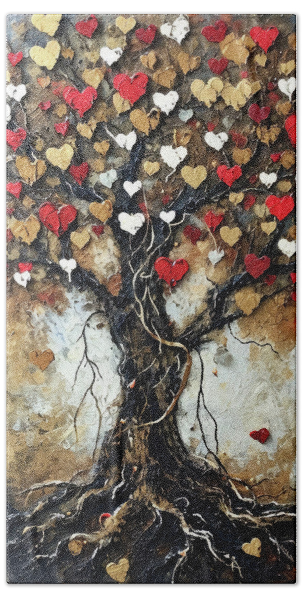 Tree Of Life Hand Towel featuring the painting Tree Of Hearts by Tina LeCour