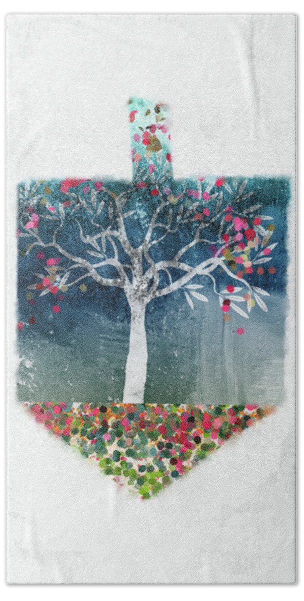 Dreidel Hand Towel featuring the mixed media Tree Of Life Dreidel- Art by Linda Woods by Linda Woods