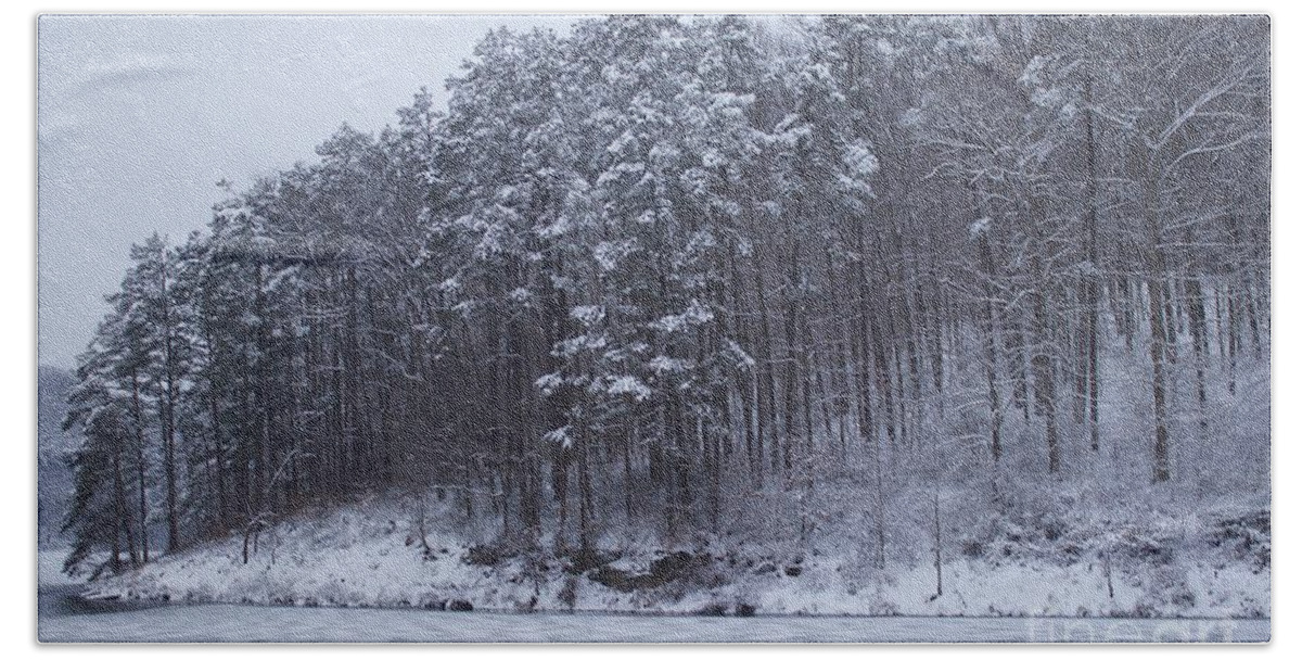 Woods Hand Towel featuring the photograph Trees heading towards the water by Yvonne M Smith