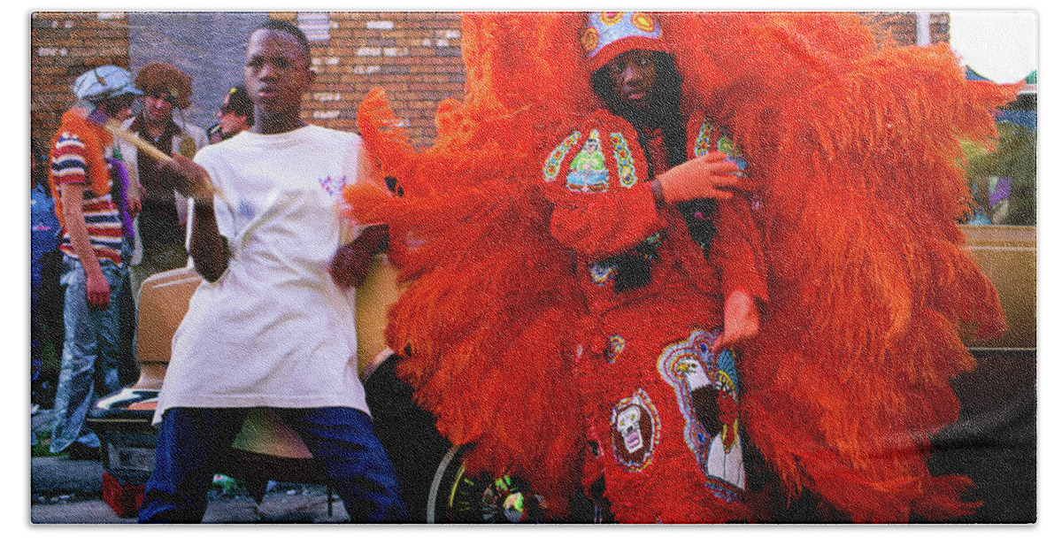 Mardi Gras Hand Towel featuring the photograph Treme - Mardi Gras Black Indian Parade, New Orleans by Earth And Spirit
