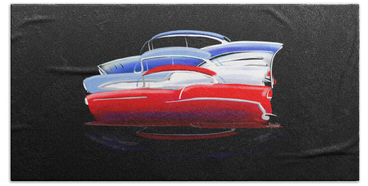  Chevy Bath Towel featuring the digital art Tri-Five Chevrolets grouping by Doug Gist