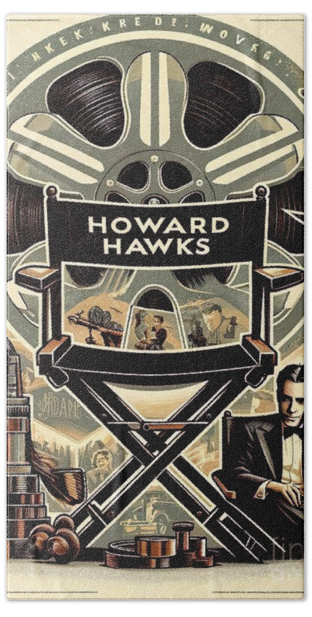 Howard Bath Towel featuring the digital art Tribute poster for director Howard Hawks by Movie World Posters