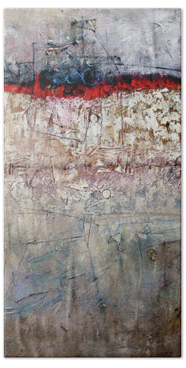 Abstract Bath Towel featuring the painting Trio's by Jim Stallings