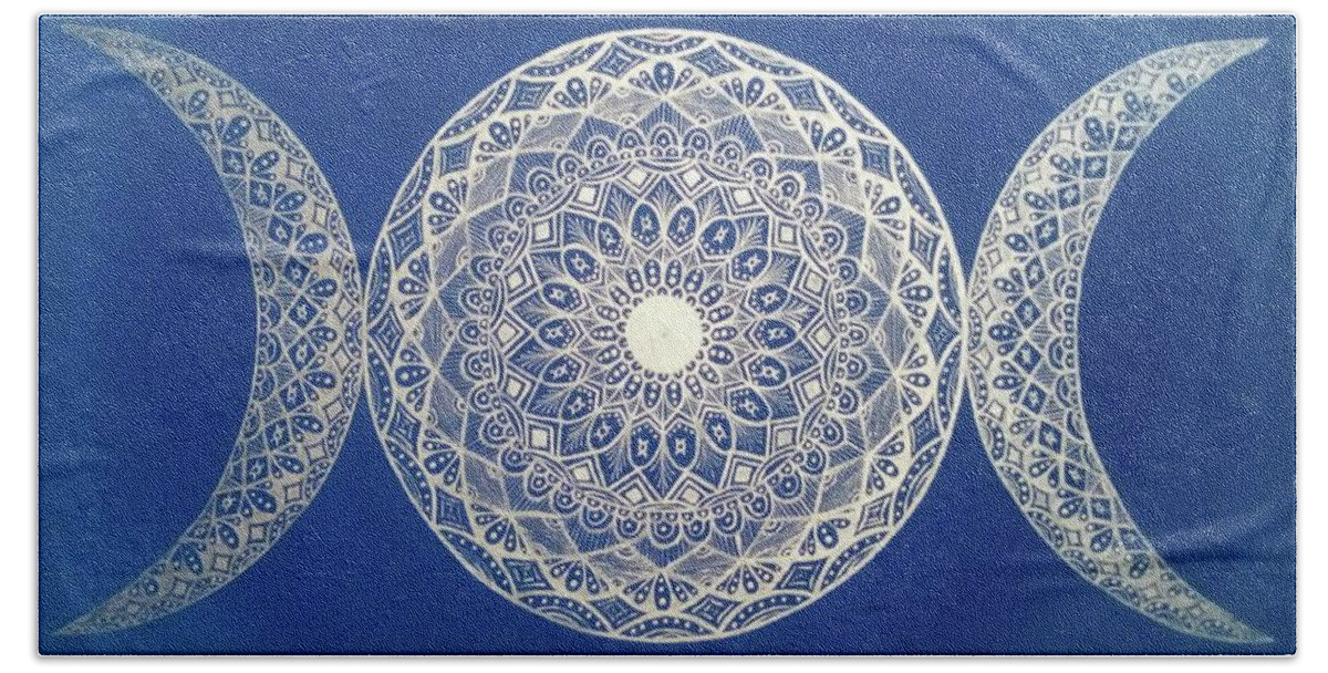 Mandala Bath Towel featuring the painting Triple Goddess Mandala by Eseret Art