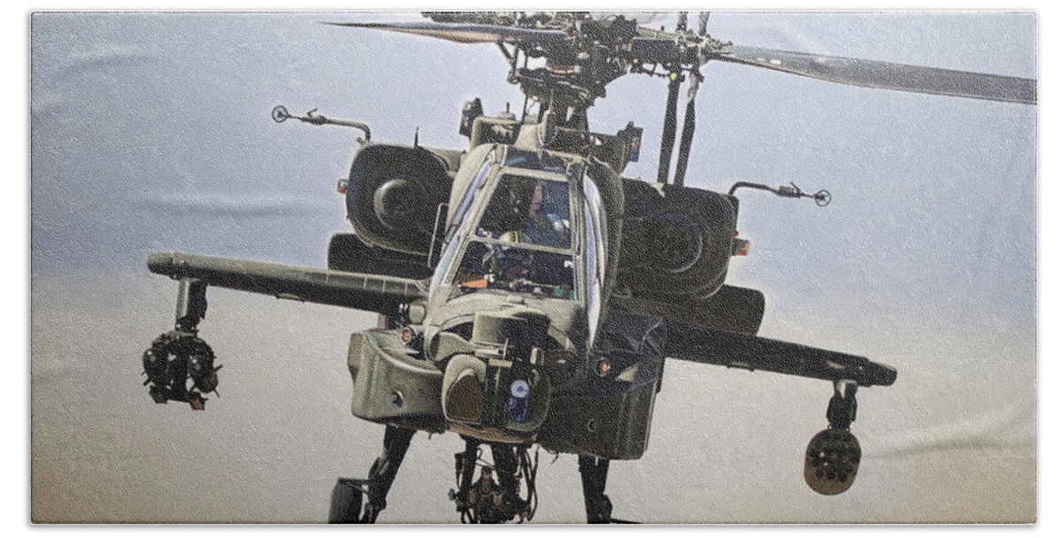 Ah-64d Apache Bath Towel featuring the painting Troops in Contact by Murray Jones