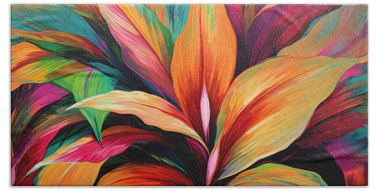 Tropical Leaves Hand Towel featuring the painting Tropical Exotic Leaves Art - Exotic Leaves Art by Lourry Legarde