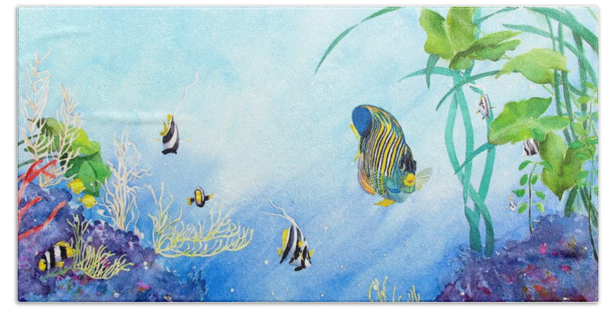 Watercolor Painting Bath Towel featuring the painting Tropical Fantasy V by Laura Lee Zanghetti