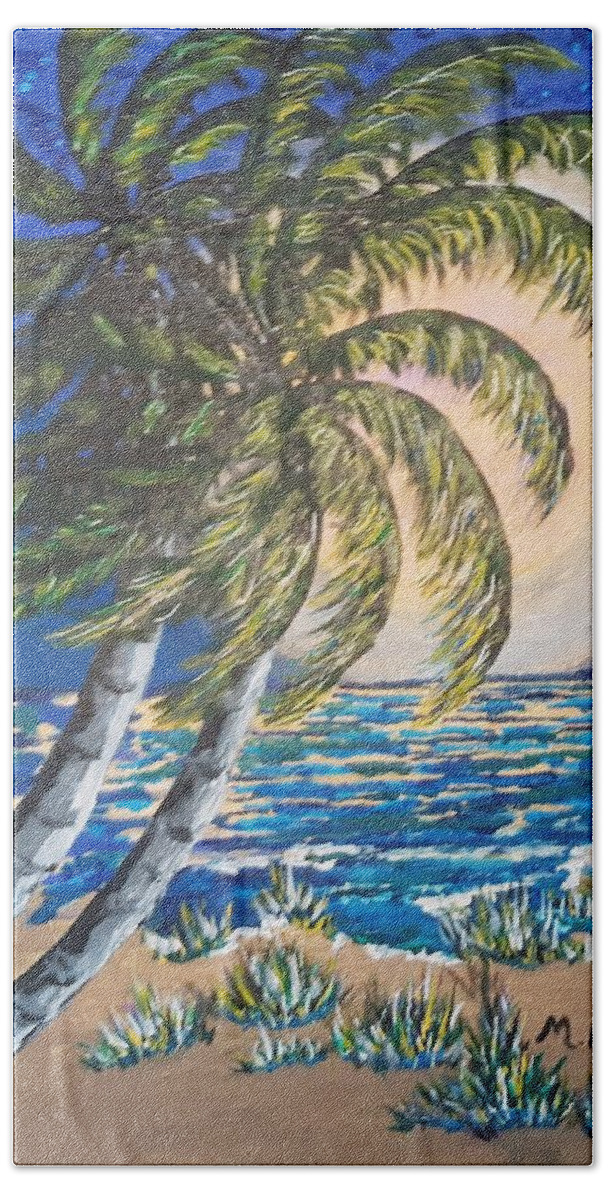Landscape Bath Towel featuring the painting Tropical Night by Marlene Moore