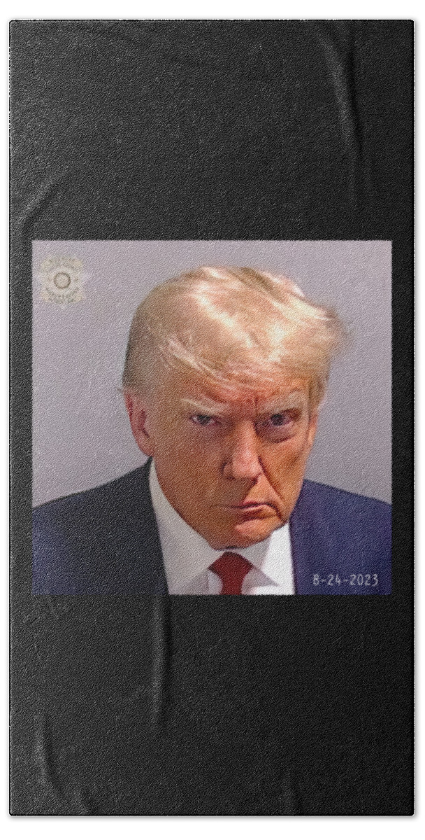Trump Mugshot Hand Towel featuring the digital art Trump Fulton County Mugshot by Flippin Sweet Gear
