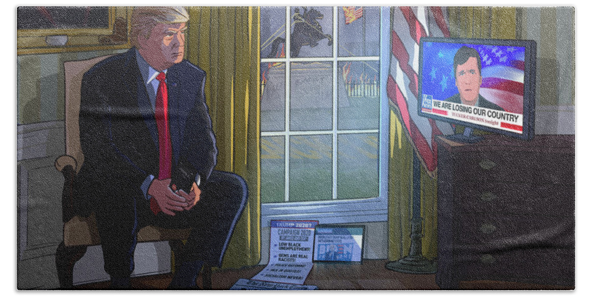 Trump Bath Towel featuring the digital art Trump Watching Tucker 2020 by Emerson Design
