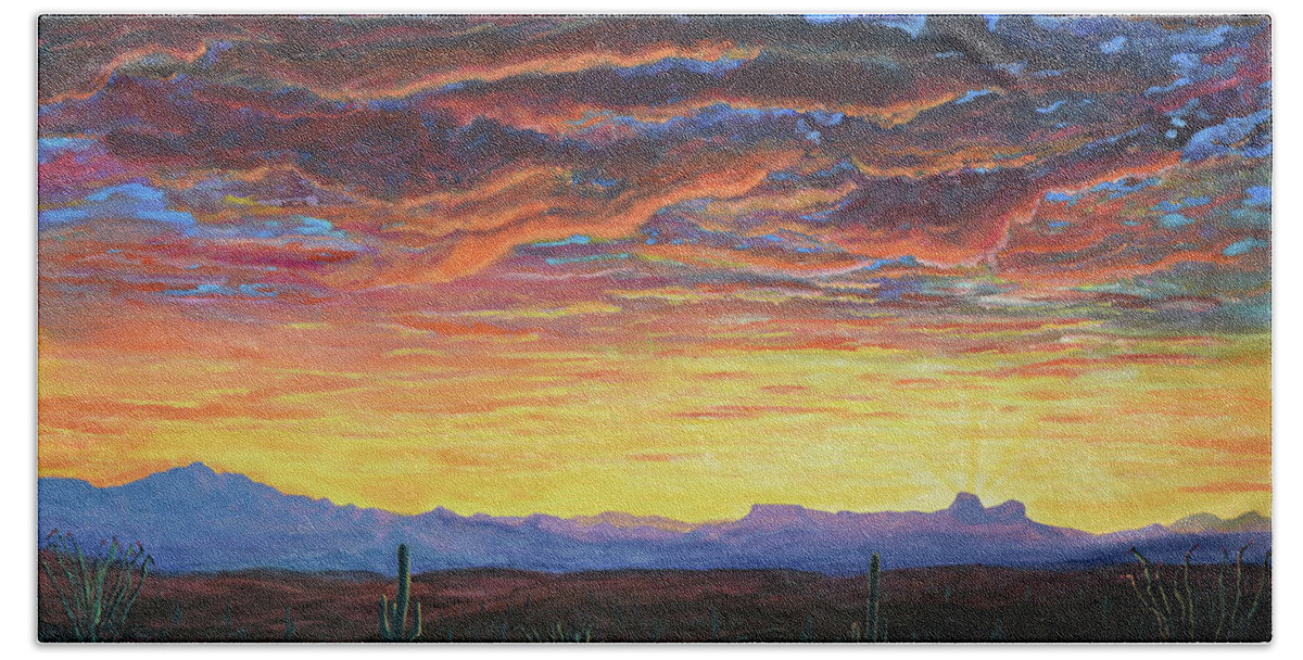 Tucson Hand Towel featuring the painting Tucson Sunset by Chance Kafka