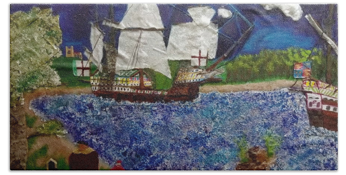 Ship Bath Towel featuring the mixed media Tudor Rose by David Westwood