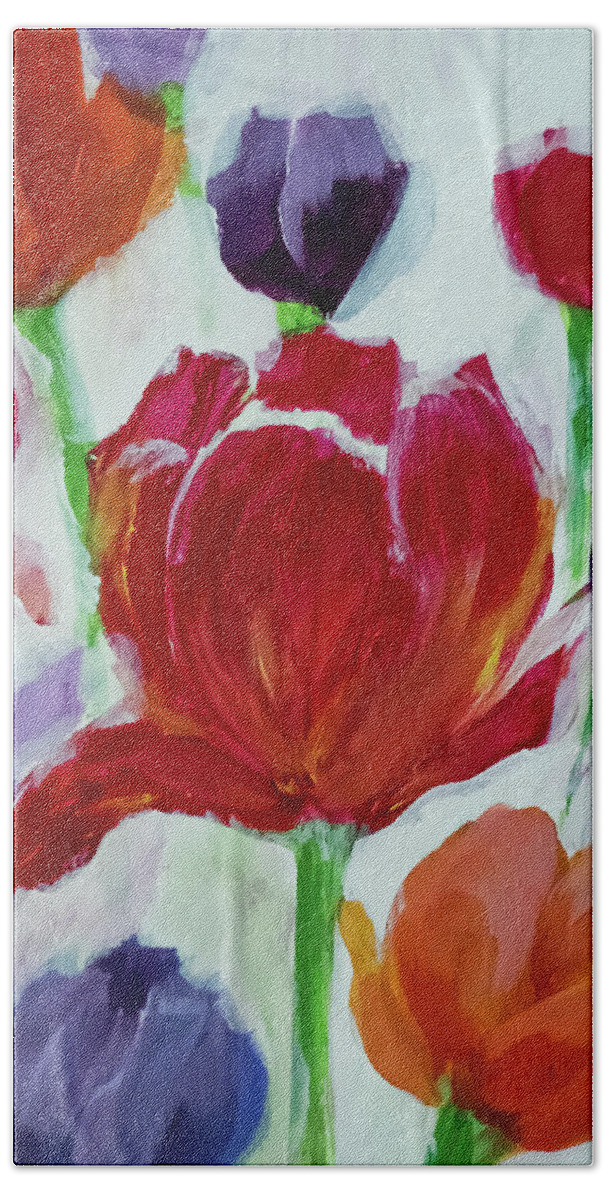 Fest Hand Towel featuring the painting Tulip Fest by Lisa Kaiser