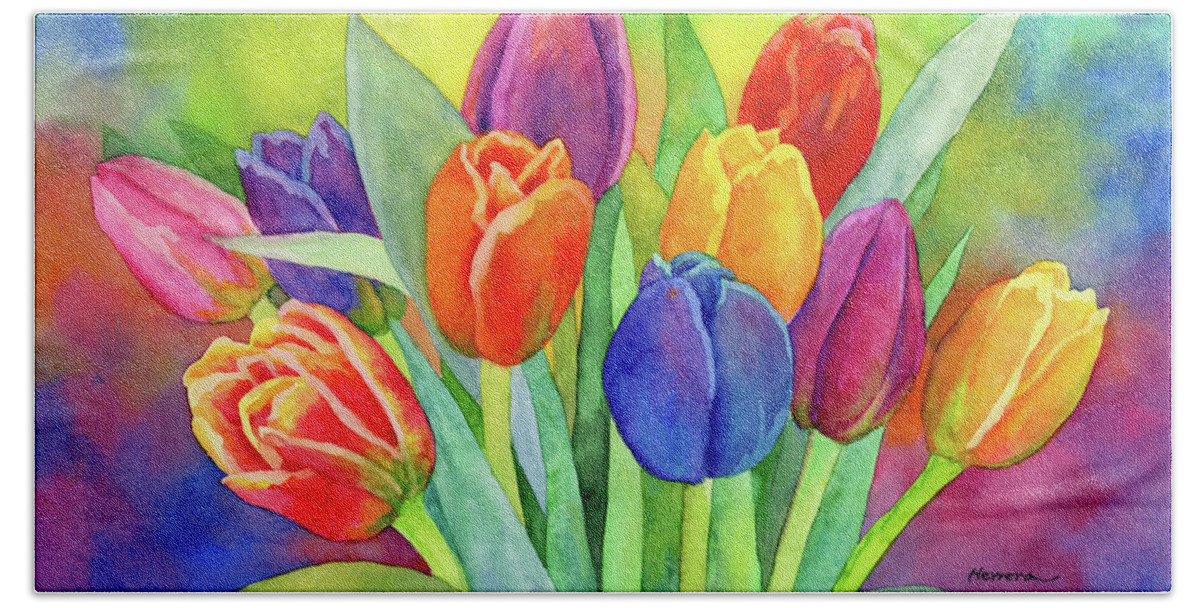 Tulip Hand Towel featuring the painting Tulip Medley by Hailey E Herrera