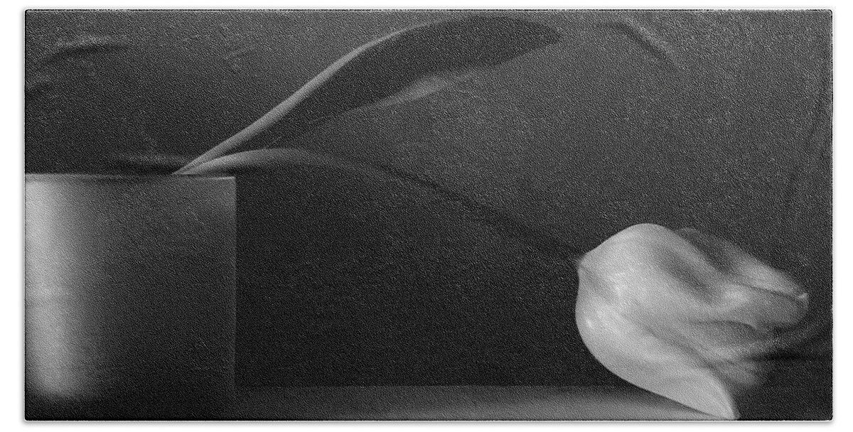 Art Bath Towel featuring the photograph Tulip Still Life Black and White by Joan Han