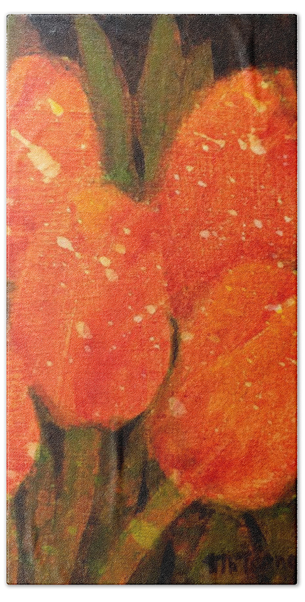 Home Bath Towel featuring the painting Tulips #2 by Milly Tseng