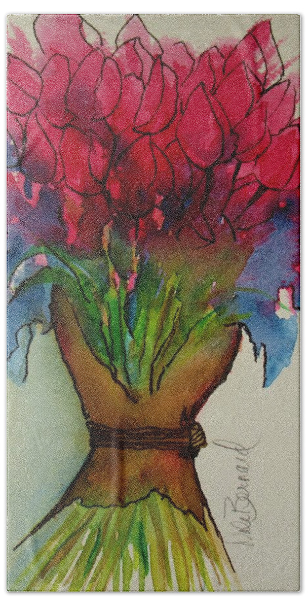 Flowers Bath Towel featuring the painting Tulips by Dale Bernard