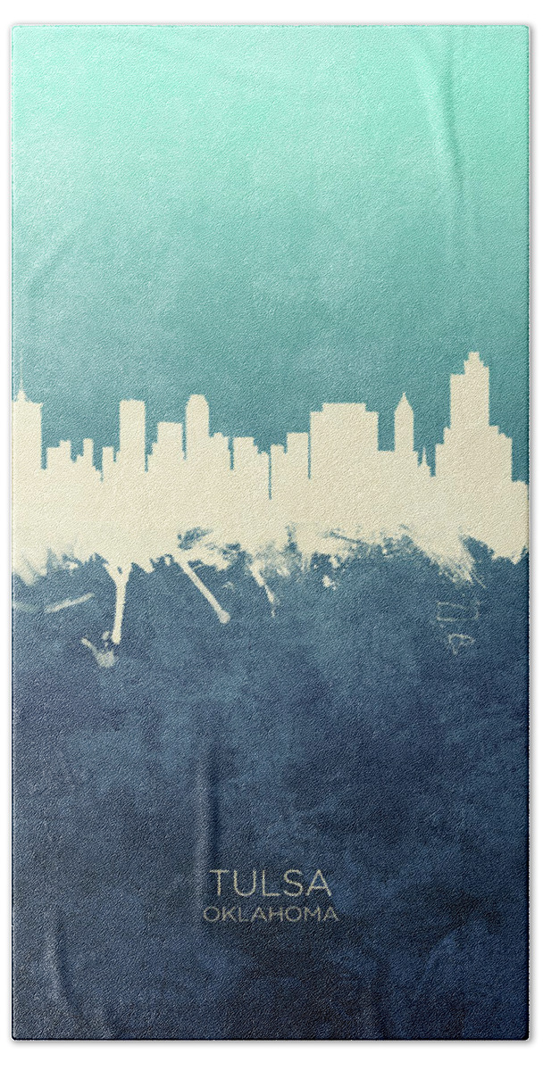 Tulsa Hand Towel featuring the digital art Tulsa Oklahoma Skyline #79 by Michael Tompsett