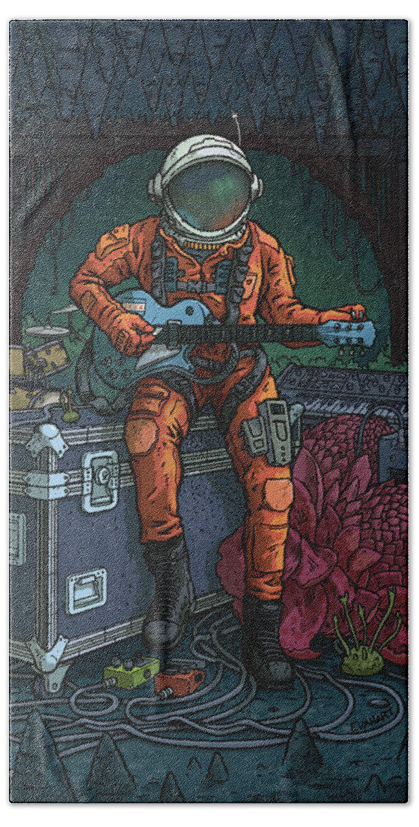 Astronaut Bath Sheet featuring the digital art Tune Up at Schubas Tavern by EvanArt - Evan Miller