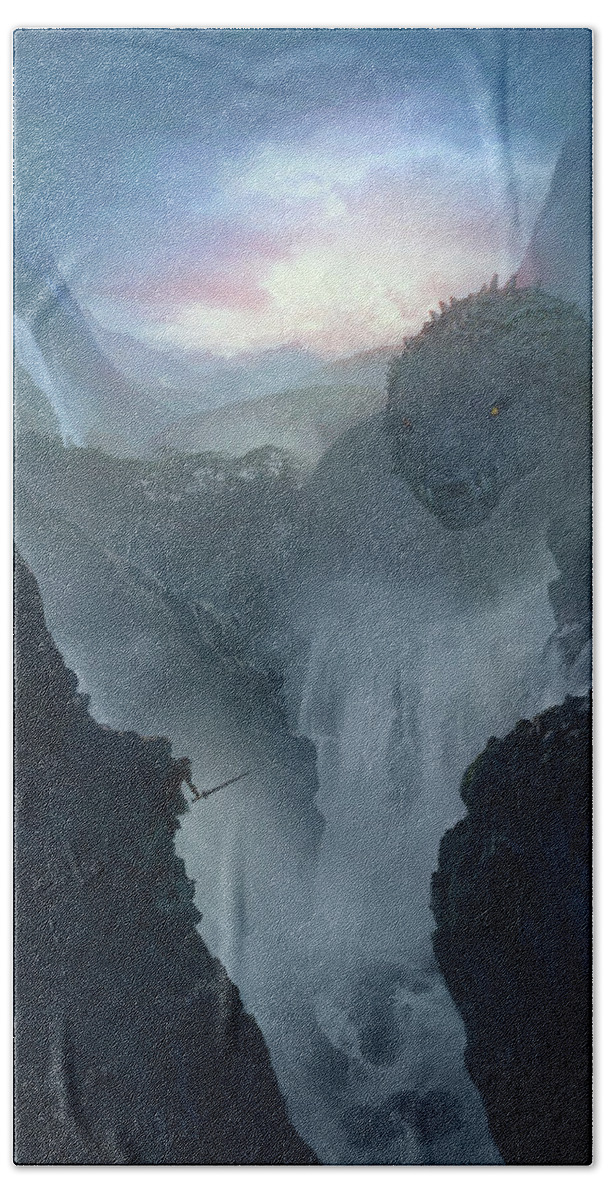 Fantsy Hand Towel featuring the digital art Turin vs Glaurung by Guillem H Pongiluppi