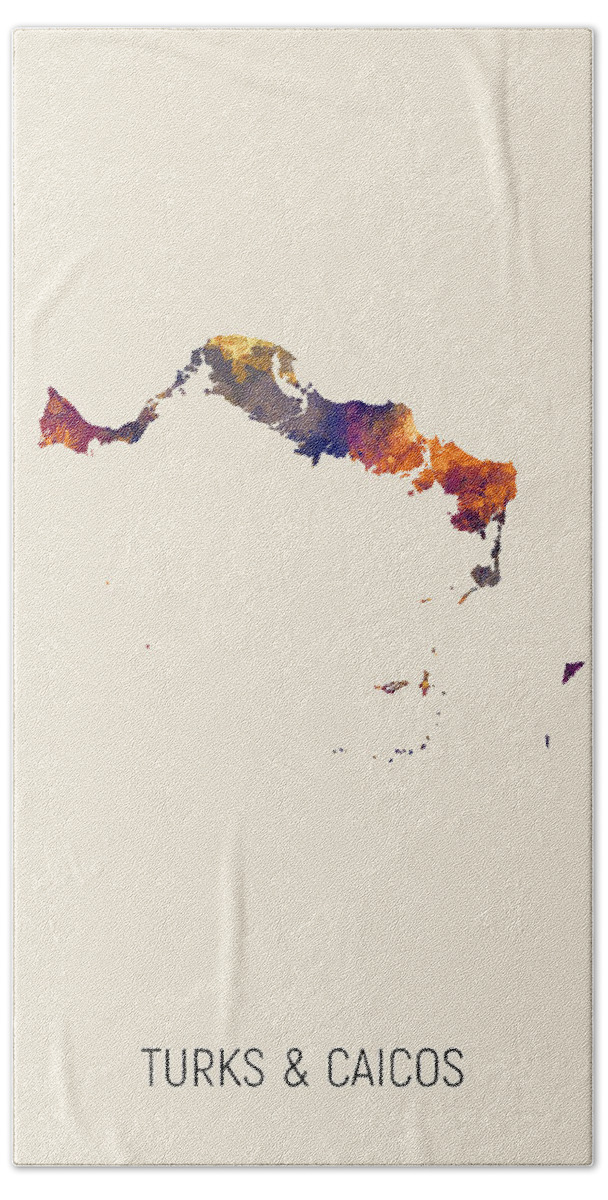 Turks & Caicos Hand Towel featuring the digital art Turks and Caicos Watercolor Map by Michael Tompsett