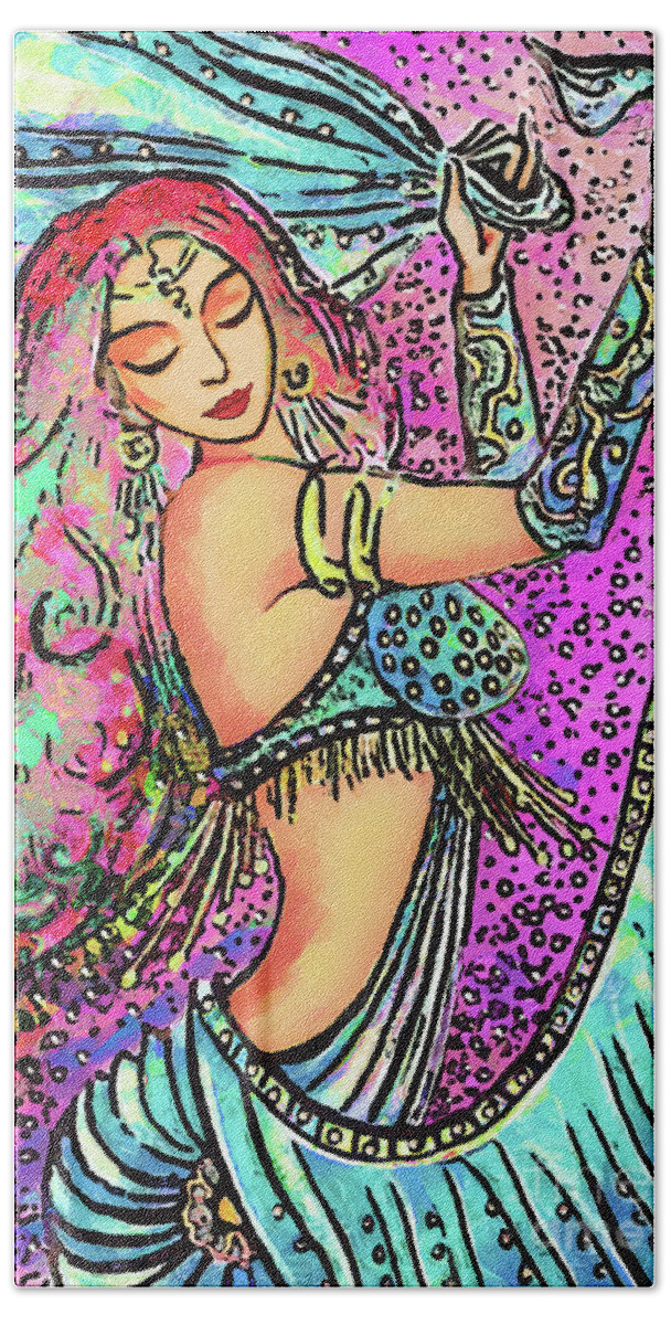 Belly Dancer Bath Towel featuring the painting Turquoise Dancer by Eva Campbell