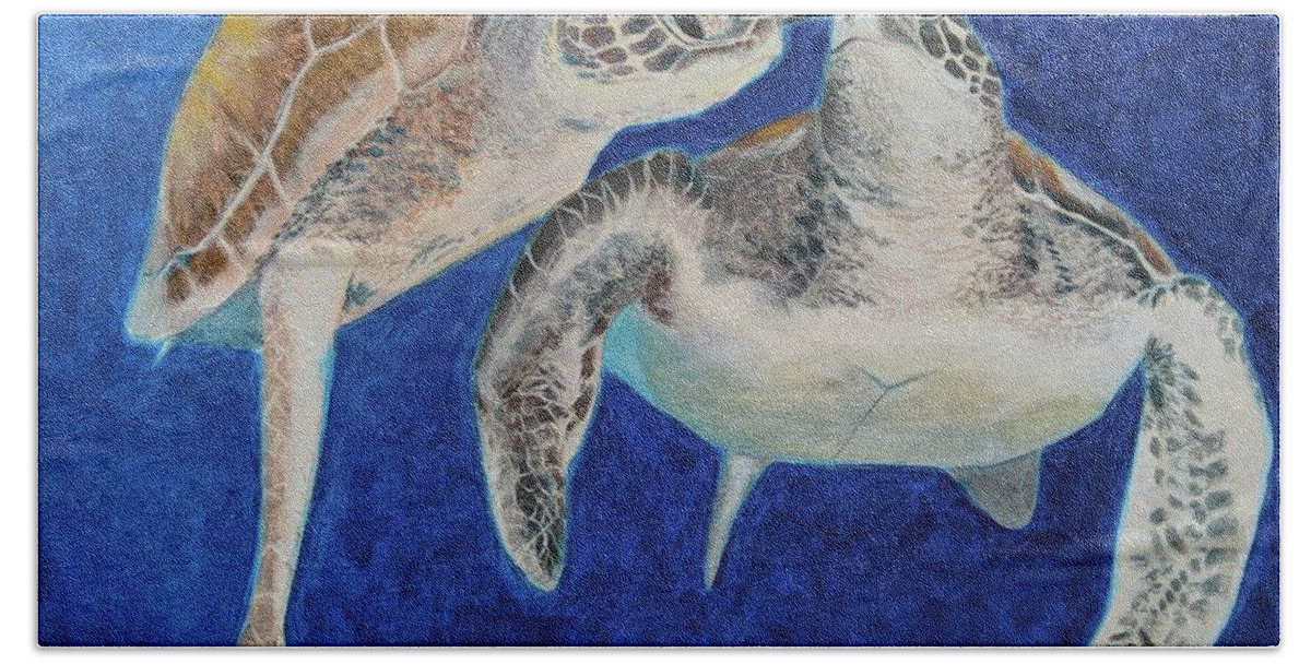 Sea Turtles Bath Towel featuring the painting Turtle Honeymoon by Mike Jenkins