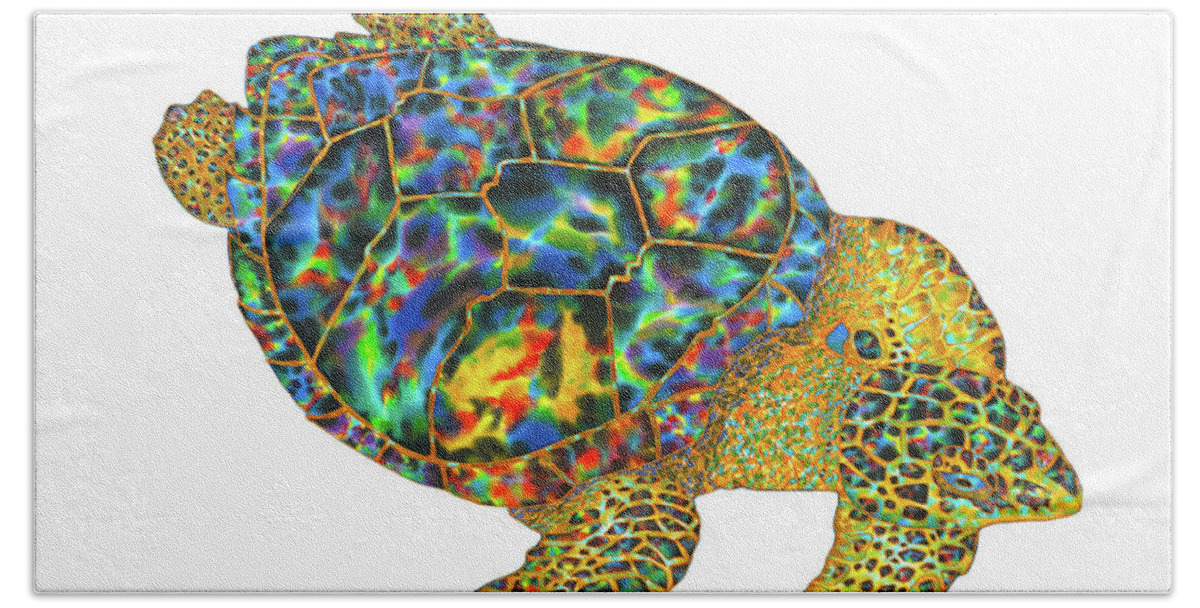  Bath Towel featuring the painting Turtle in white background. by Daniel Jean-Baptiste
