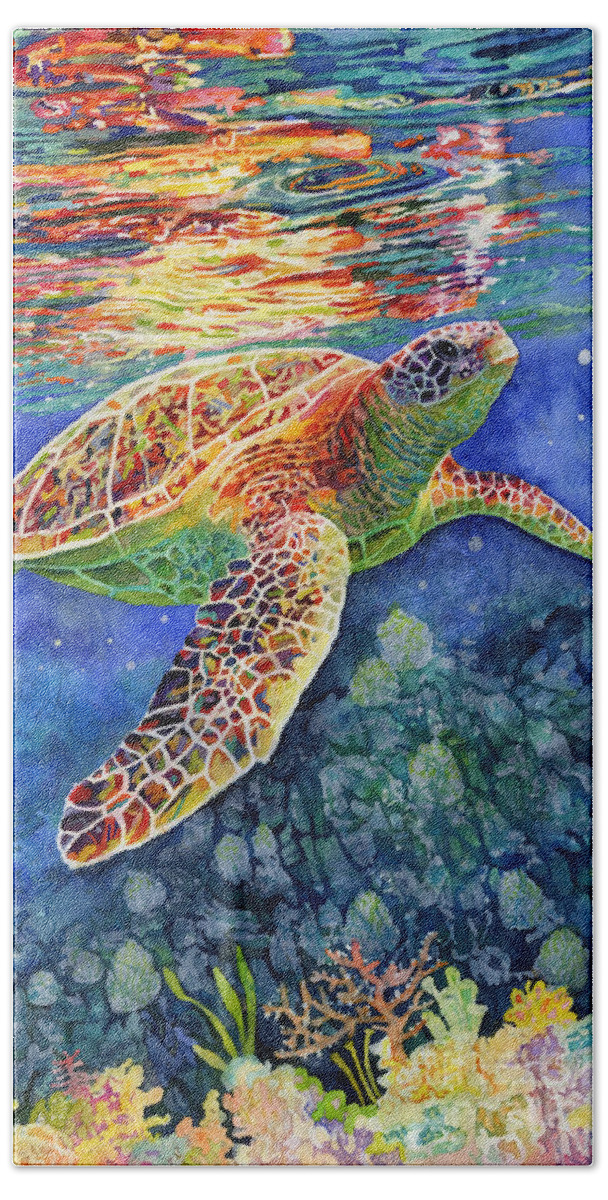 Turtle Hand Towel featuring the painting Turtle Reflections by Hailey E Herrera