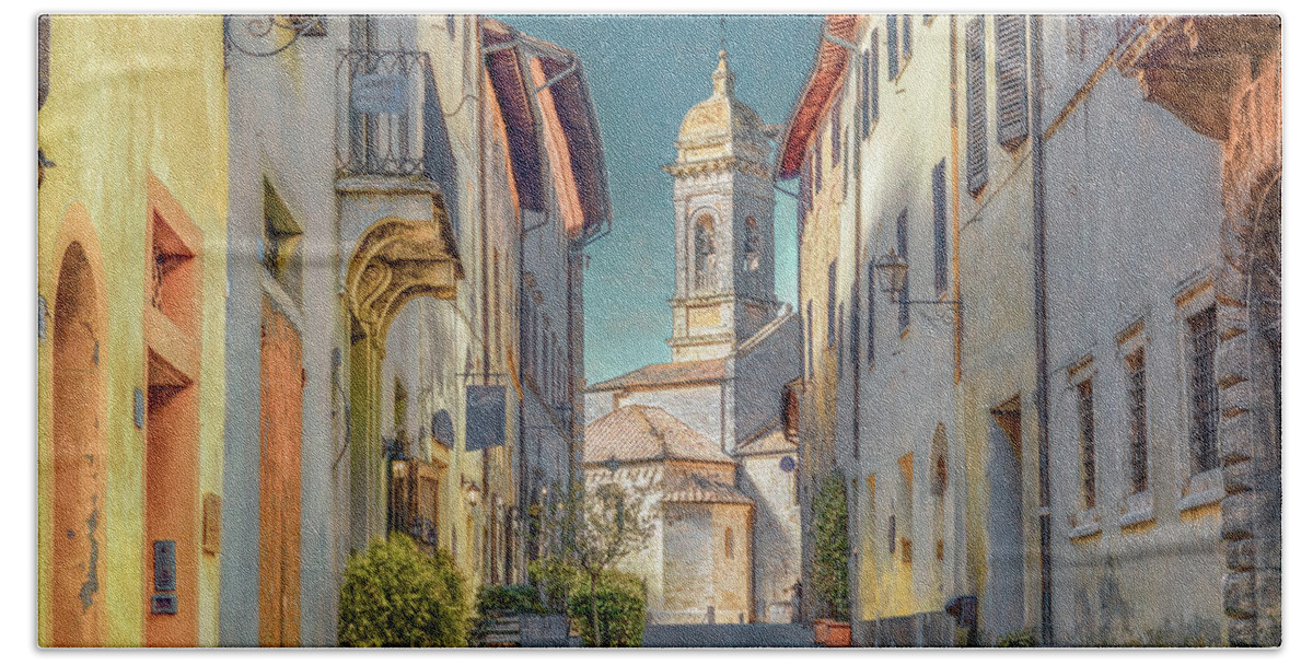 Italy Hand Towel featuring the photograph Tuscan Hill Town of San Quirico d'Orcia, Painterly by Marcy Wielfaert