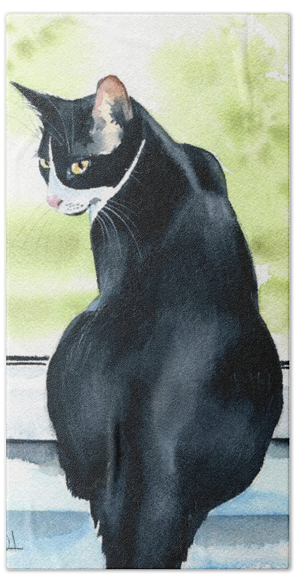 Cats Bath Towel featuring the painting Tuxedo Cat Painting by Dora Hathazi Mendes
