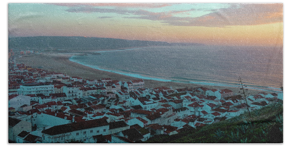 Nazare Hand Towel featuring the photograph Twilight at Nazare Village by Angelo DeVal