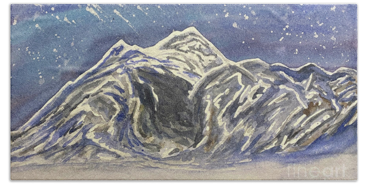 Mt Baker Bath Towel featuring the painting Twilight Mountain by Lisa Neuman