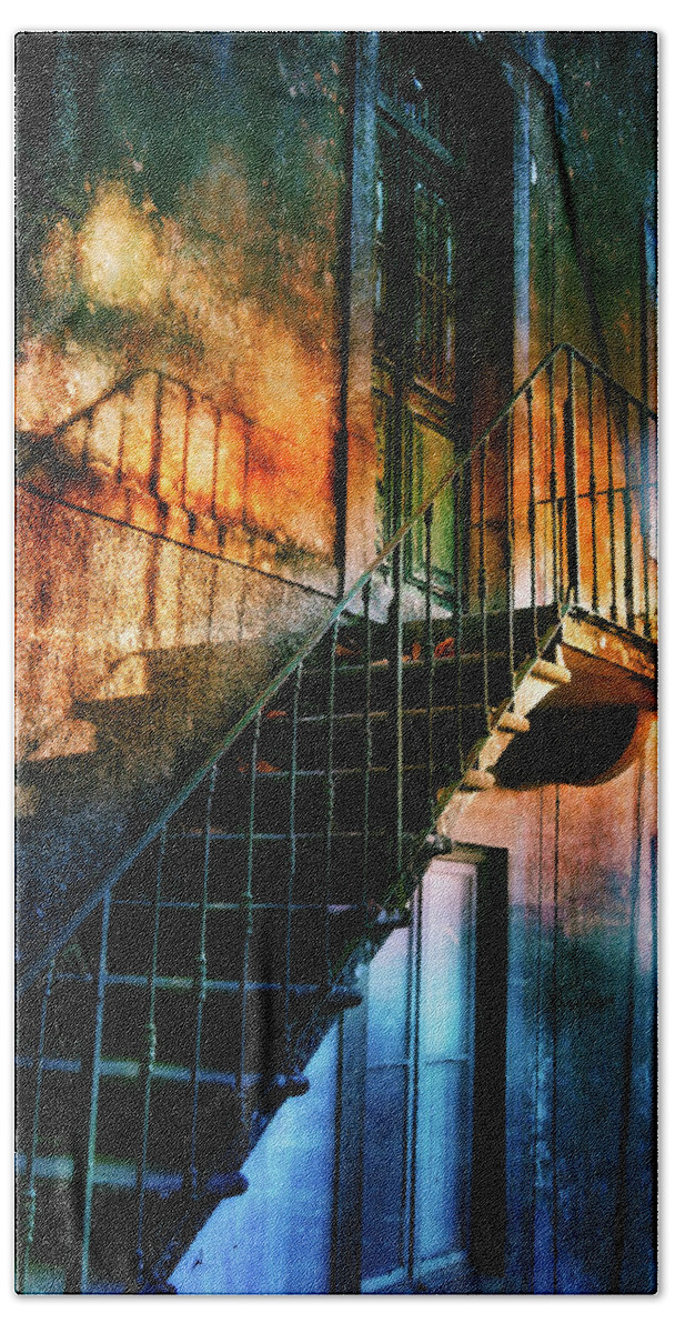 Reflection Hand Towel featuring the photograph Twilight stairway by Micah Offman