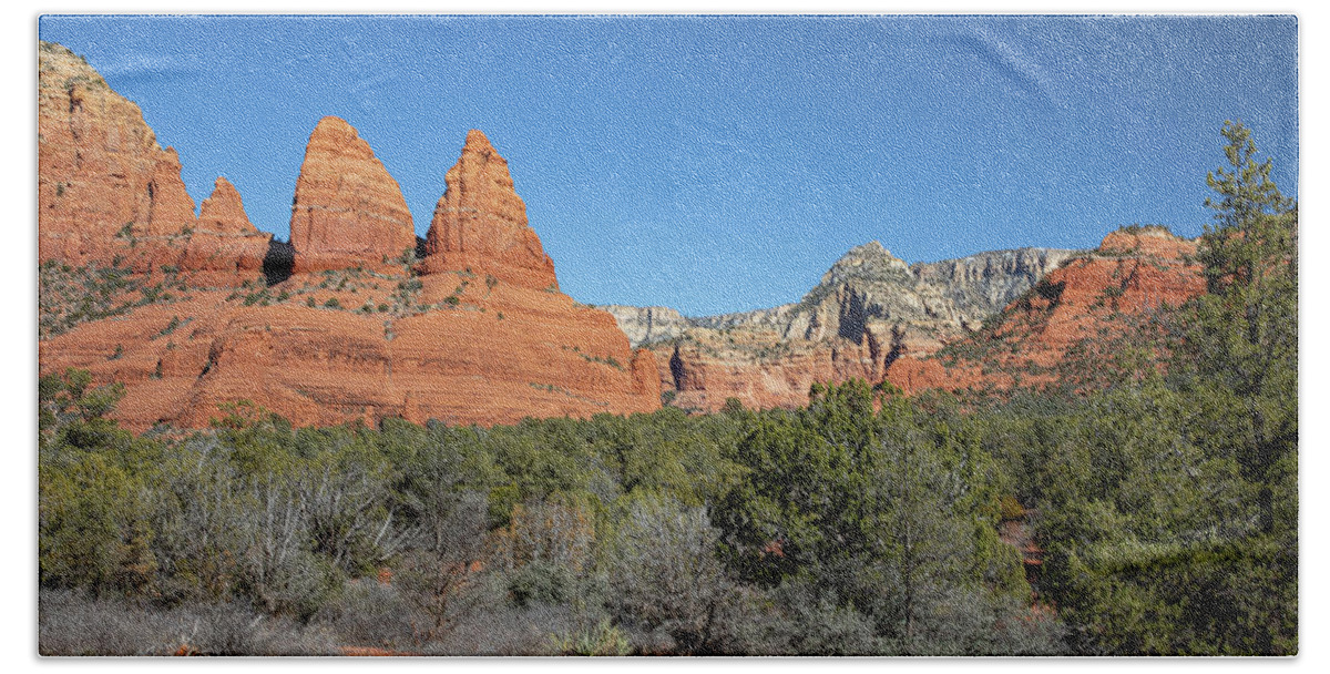 Sedona Bath Towel featuring the photograph Twin Buttes, Twin Sisters by Steve Templeton
