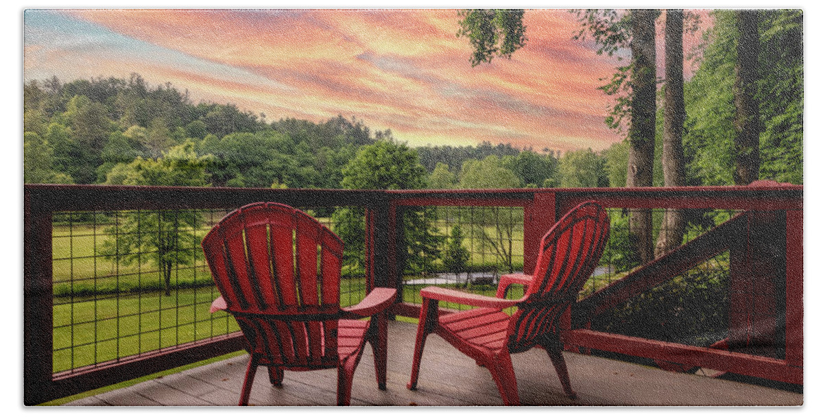 Chairs Hand Towel featuring the photograph Two Chairs on the Cabin Porch by Debra and Dave Vanderlaan
