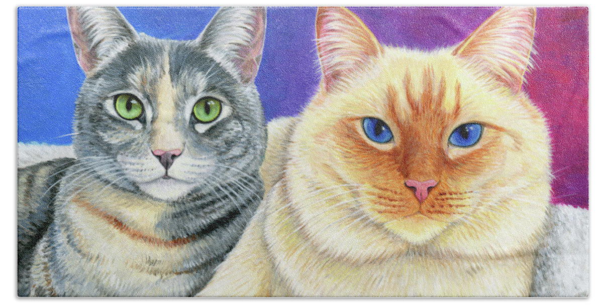 Cat Bath Towel featuring the painting Two Cute Cats by Rebecca Wang