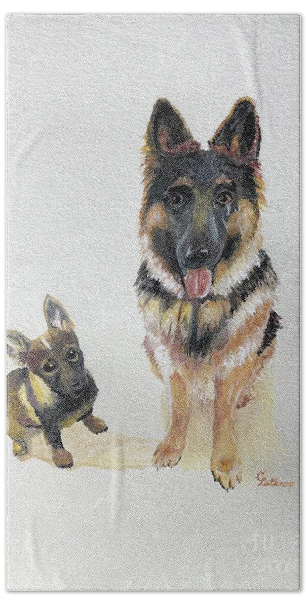 Dogs Bath Towel featuring the painting Two Dogs by Christine Lathrop