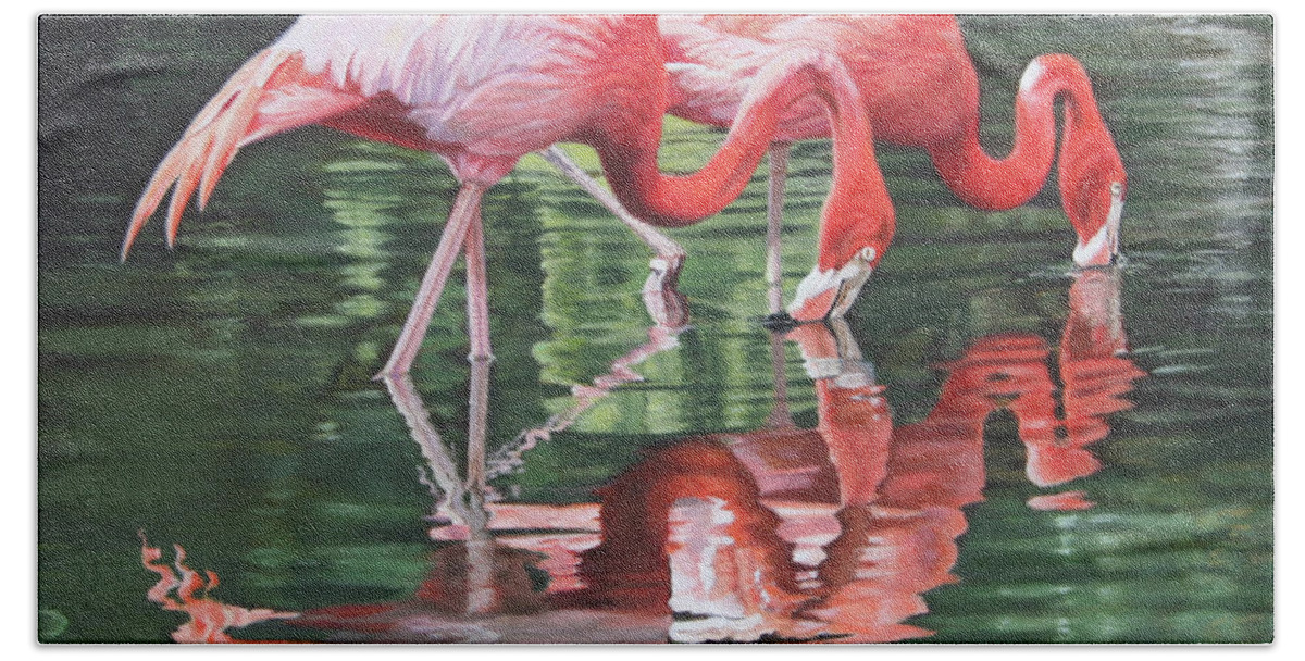 Flamingos Bath Towel featuring the painting Two Flamingos by Jimmie Bartlett