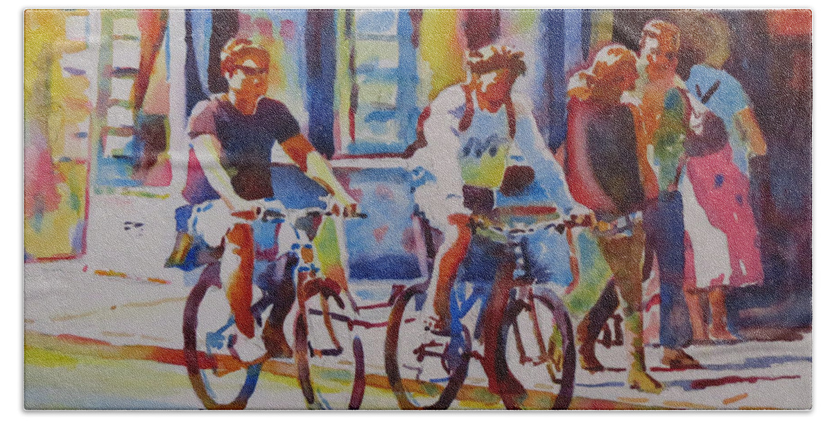 Oxford Bath Towel featuring the painting Two Go Cycling-G.Berry #89 by David Gilmore