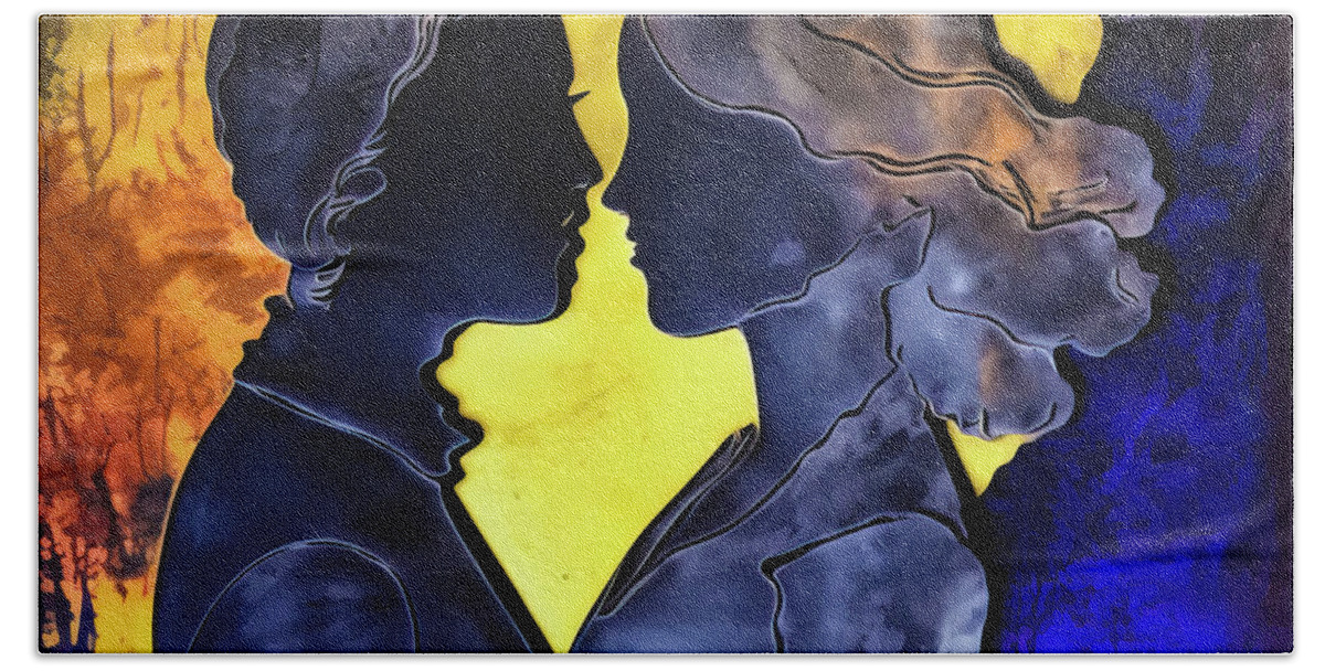 Lovers Bath Towel featuring the digital art Two Lovers 03 Blue and Yellow by Matthias Hauser