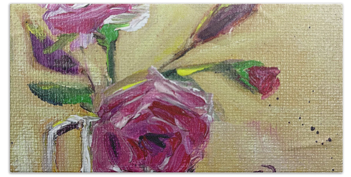 Rose Bath Towel featuring the painting Two Roses by Roxy Rich