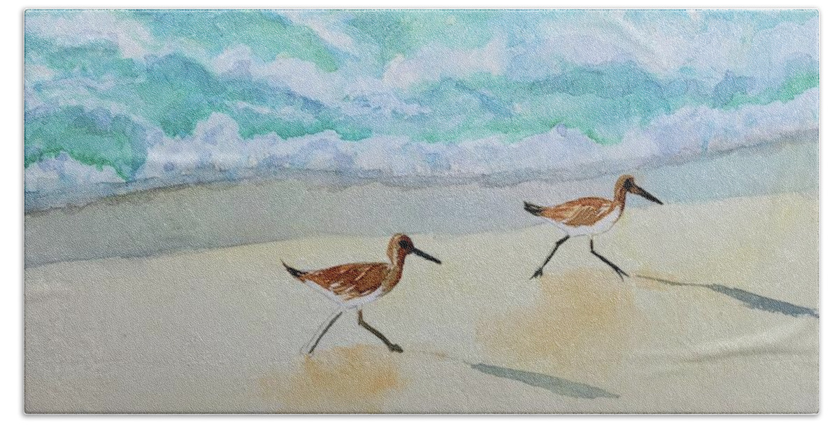 Sandpiper Bath Towel featuring the painting Two Sandpipers by Ann Frederick