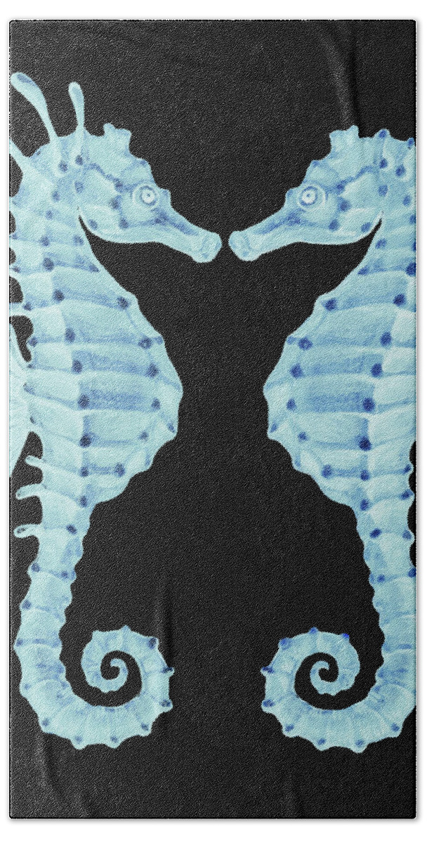 Seahorses Hand Towel featuring the painting Two Teal Blue Horses Watercolor Art by Irina Sztukowski