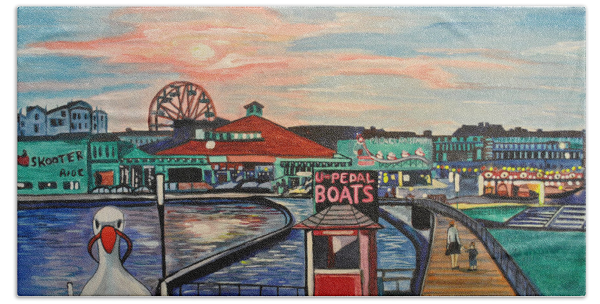 Asbury Art Hand Towel featuring the painting U-Pedal the Boat by Patricia Arroyo